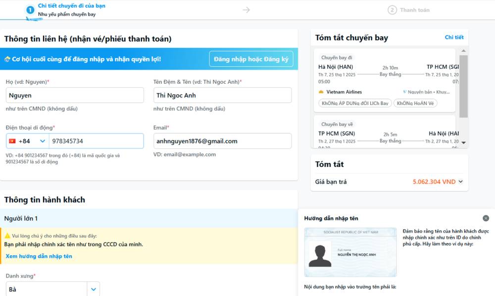 trang thông tin hành khách