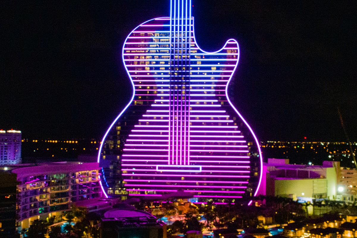 Hard Rock opens neon, guitar-shaped hotel in Florida