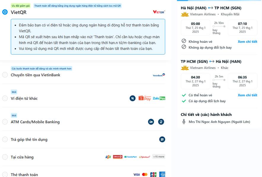 chọn phương thức thanh toán chính xác